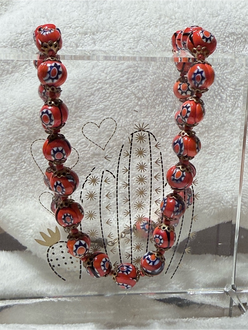 vintage Venetian Murano Millefiori glass bead necklace. 18”